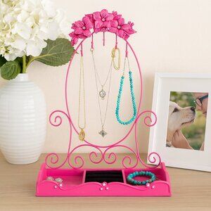 Girly Fuchsia Hot Pink Jewelry Organizer Flower New in Box Organizing Rings
